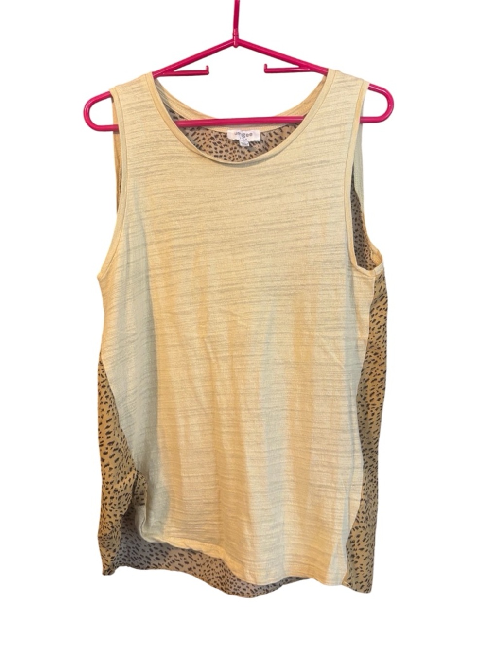 Umgee Sleeveless Tank Top Size Medium Light Yellow Animal Print Contrast Summer🌞
